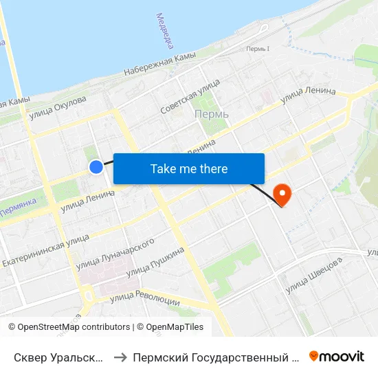 Сквер Уральских Добровольцев to Пермский Государственный Педагогический Университет map