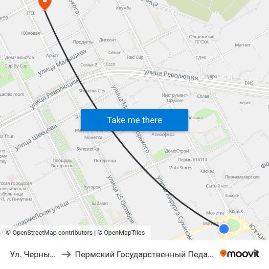 Ул. Чернышевского to Пермский Государственный Педагогический Университет map