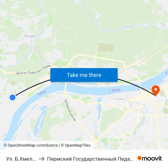 Ул. Б.Хмельницкого to Пермский Государственный Педагогический Университет map
