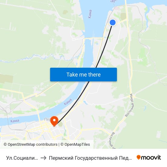Ул.Социалистическая to Пермский Государственный Педагогический Университет map