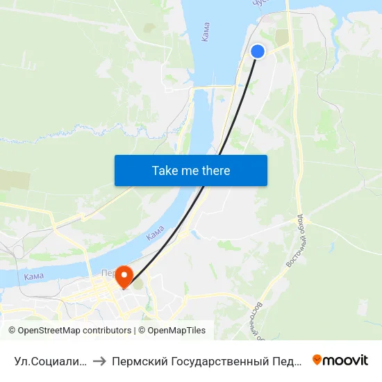 Ул.Социалистическая to Пермский Государственный Педагогический Университет map