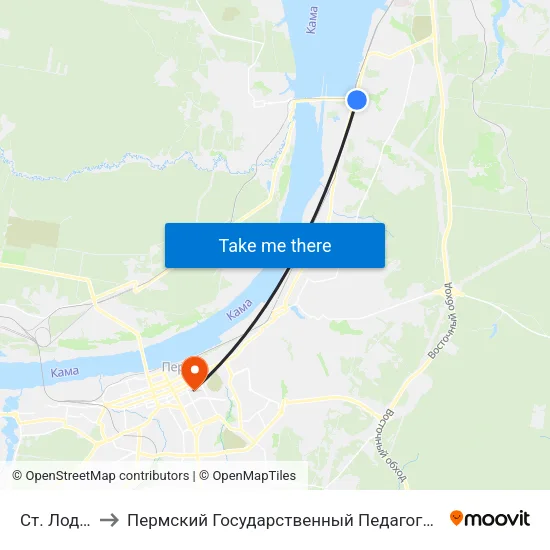 Ст. Лодочная to Пермский Государственный Педагогический Университет map