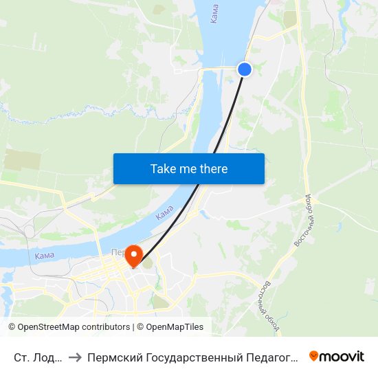 Ст. Лодочная to Пермский Государственный Педагогический Университет map