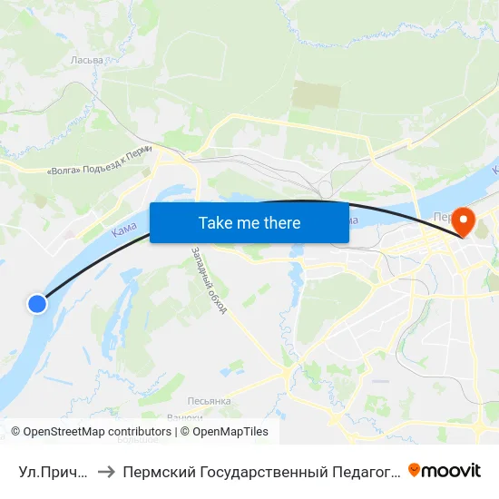 Ул.Причальная to Пермский Государственный Педагогический Университет map