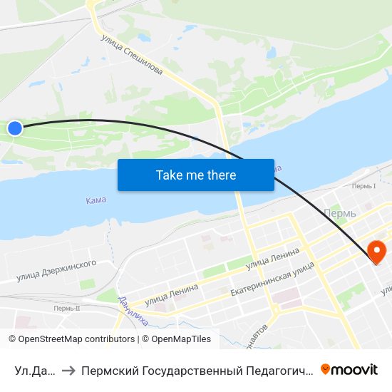 Ул.Дачная to Пермский Государственный Педагогический Университет map
