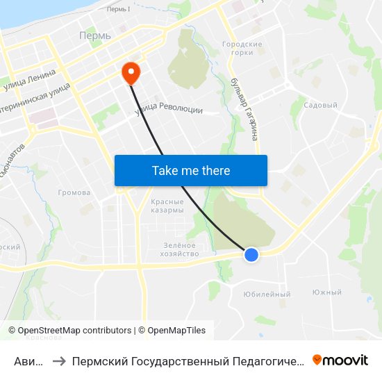 Авиатор to Пермский Государственный Педагогический Университет map
