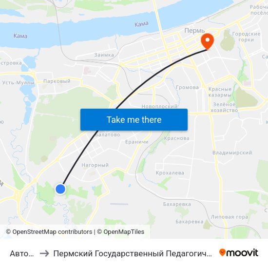 Автопарк to Пермский Государственный Педагогический Университет map