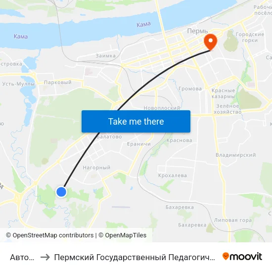 Автопарк to Пермский Государственный Педагогический Университет map