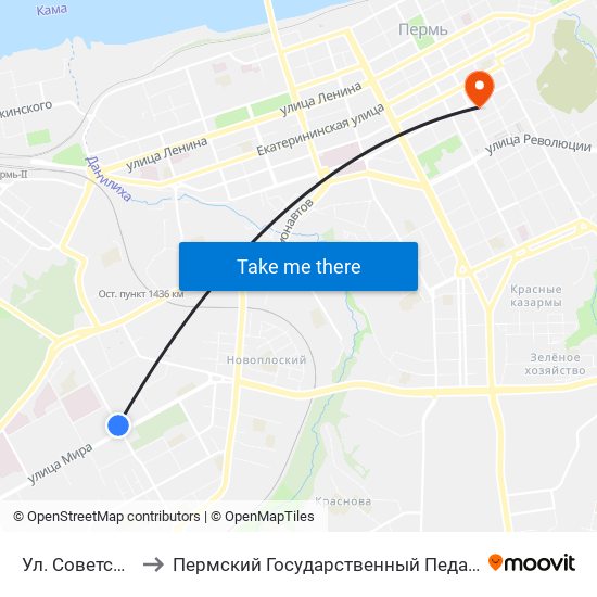 Ул. Советской Армии to Пермский Государственный Педагогический Университет map