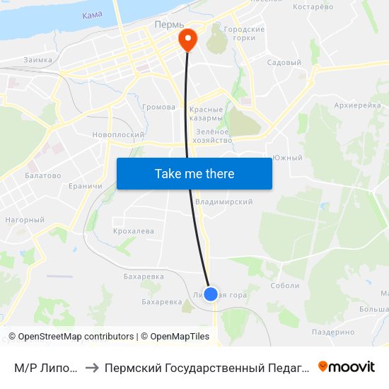 М/Р Липовая Гора to Пермский Государственный Педагогический Университет map