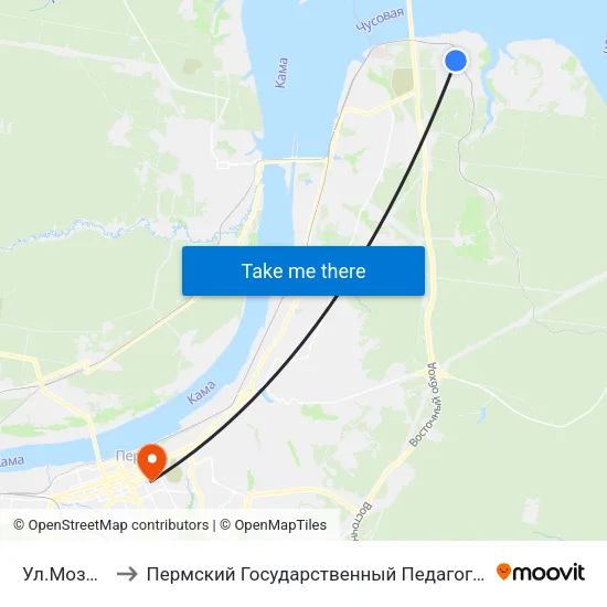 Ул.Мозырская to Пермский Государственный Педагогический Университет map
