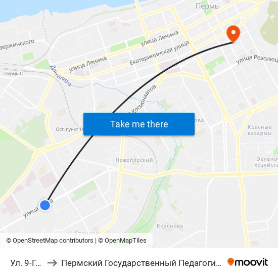 Ул. 9-Го Мая to Пермский Государственный Педагогический Университет map