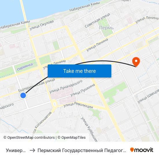 Универсам Тр to Пермский Государственный Педагогический Университет map