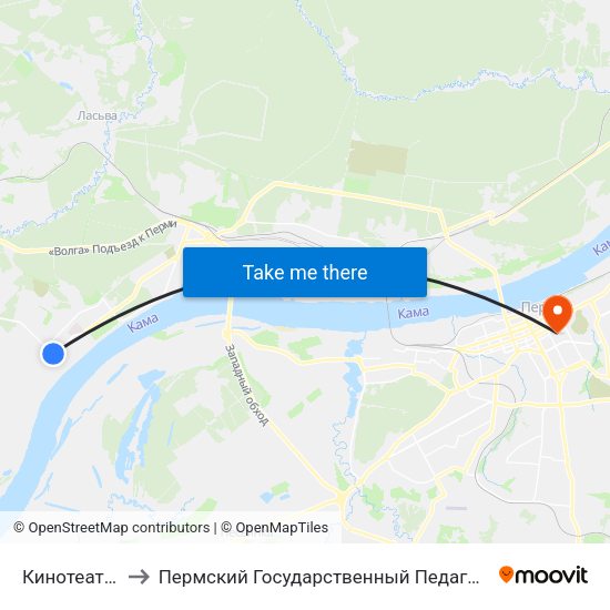 Кинотеатр Экран to Пермский Государственный Педагогический Университет map