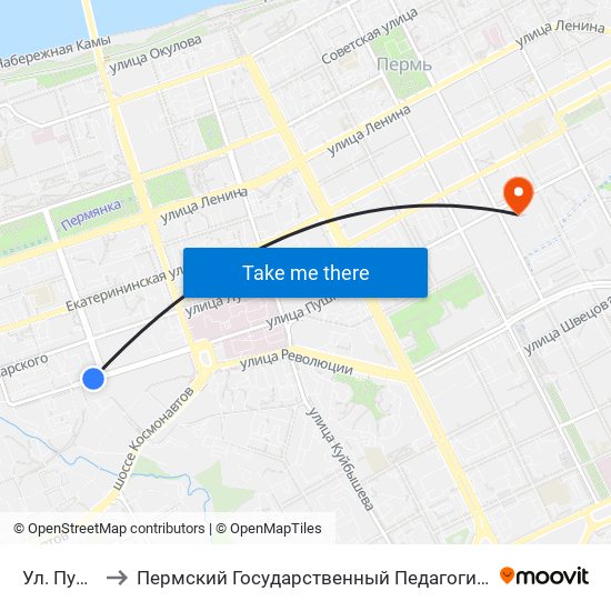 Ул. Пушкина to Пермский Государственный Педагогический Университет map