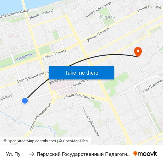Ул. Пушкина to Пермский Государственный Педагогический Университет map