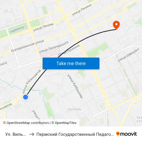Ул. Вильвенская to Пермский Государственный Педагогический Университет map