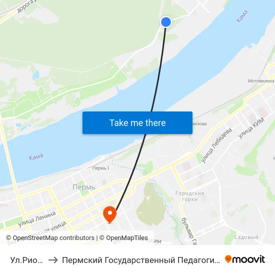 Ул.Рионская to Пермский Государственный Педагогический Университет map