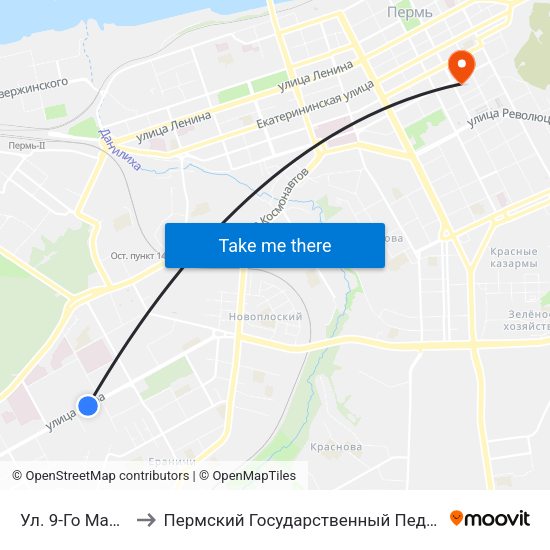 Ул. 9-Го Мая (Ул.Мира) to Пермский Государственный Педагогический Университет map