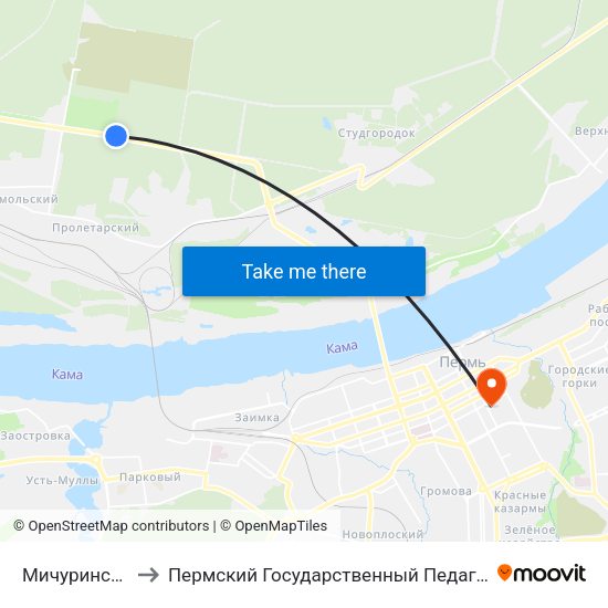 Мичуринские Сады to Пермский Государственный Педагогический Университет map