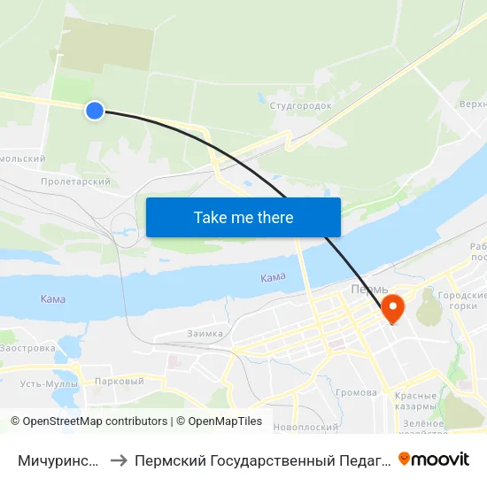 Мичуринские Сады to Пермский Государственный Педагогический Университет map