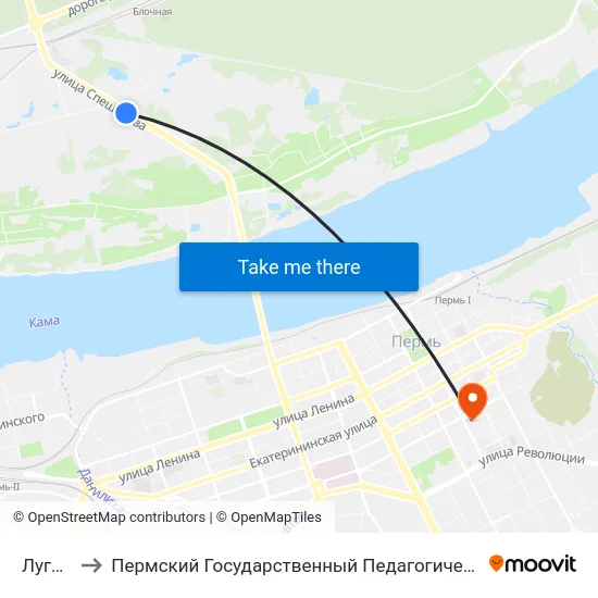 Луговая to Пермский Государственный Педагогический Университет map