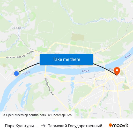 Парк Культуры И Отдыха (Закам) to Пермский Государственный Педагогический Университет map