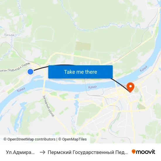 Ул.Адмирала Ушакова to Пермский Государственный Педагогический Университет map