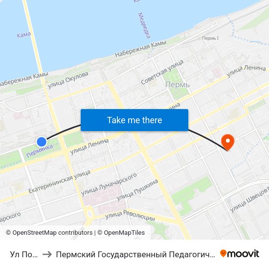 Ул Попова to Пермский Государственный Педагогический Университет map