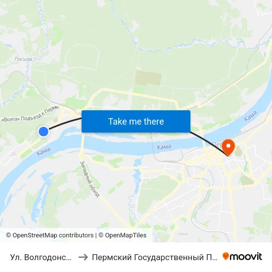 Ул. Волгодонская (Из Города) to Пермский Государственный Педагогический Университет map