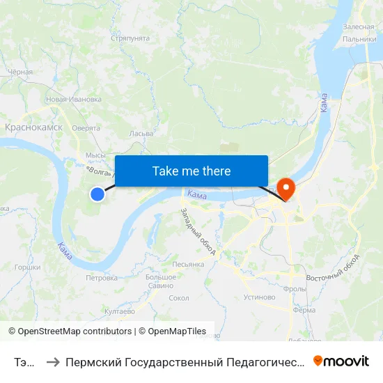 Тэц-14 to Пермский Государственный Педагогический Университет map