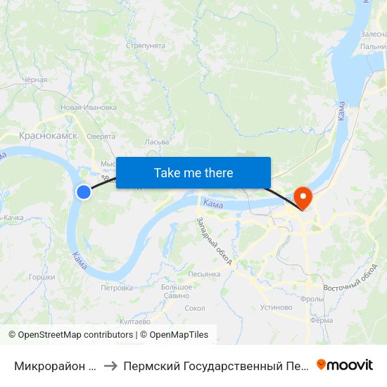 Микрорайон Новый Крым to Пермский Государственный Педагогический Университет map