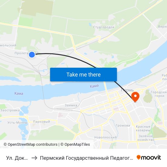Ул. Докучаева to Пермский Государственный Педагогический Университет map