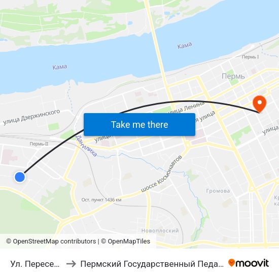 Ул. Переселенческая to Пермский Государственный Педагогический Университет map