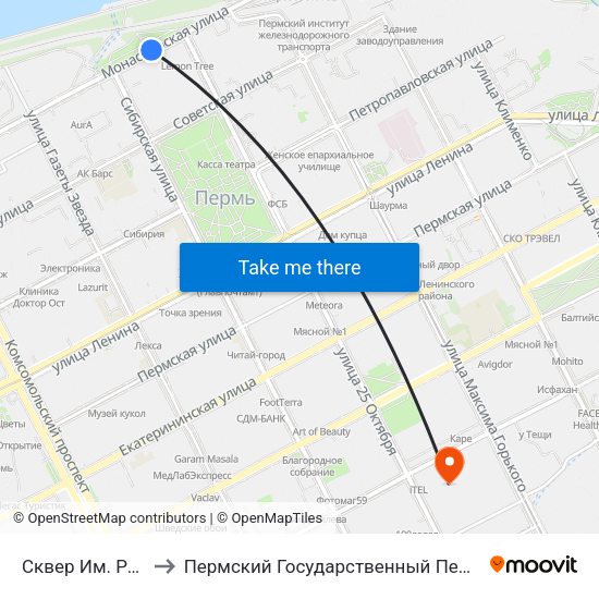 Сквер Им. Решетникова to Пермский Государственный Педагогический Университет map