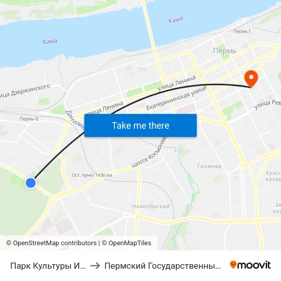 Парк Культуры И Отдыха (Балатово) to Пермский Государственный Педагогический Университет map