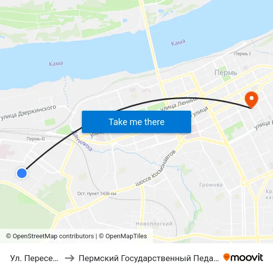 Ул. Переселенческая to Пермский Государственный Педагогический Университет map