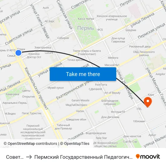 Советская to Пермский Государственный Педагогический Университет map