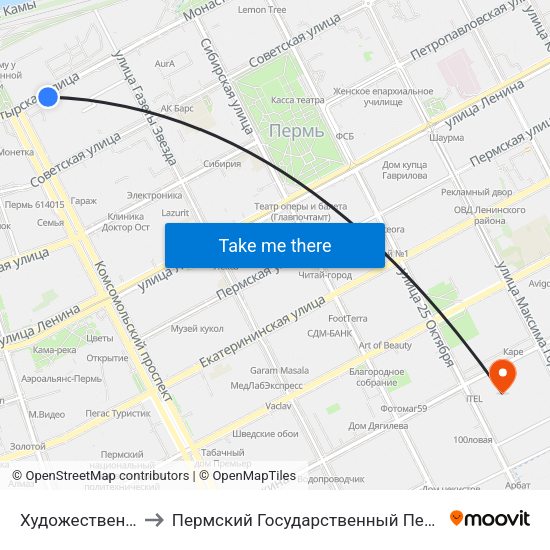 Художественная Галерея to Пермский Государственный Педагогический Университет map