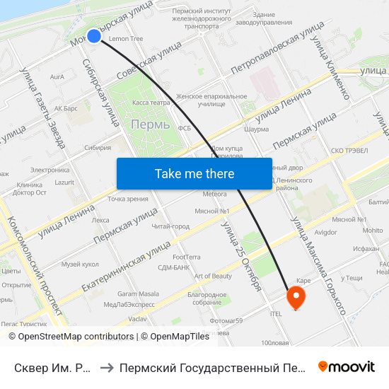 Сквер Им. Решетникова to Пермский Государственный Педагогический Университет map