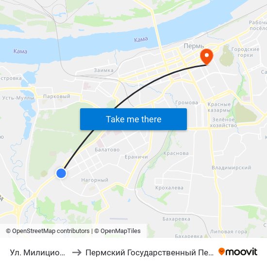 Ул. Милиционера Власова to Пермский Государственный Педагогический Университет map