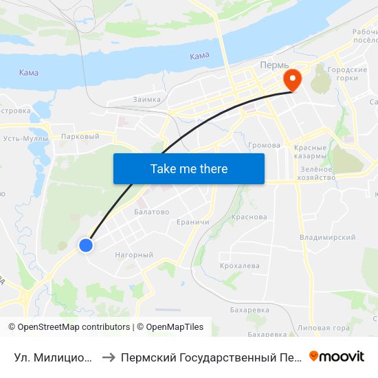 Ул. Милиционера Власова to Пермский Государственный Педагогический Университет map