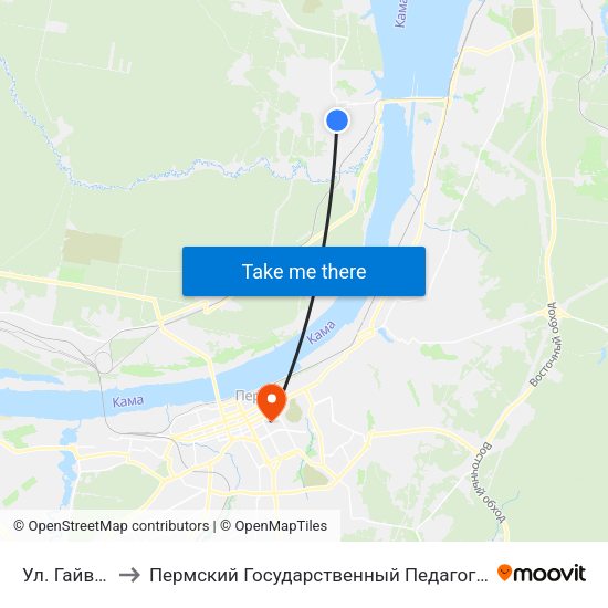 Ул. Гайвинская to Пермский Государственный Педагогический Университет map