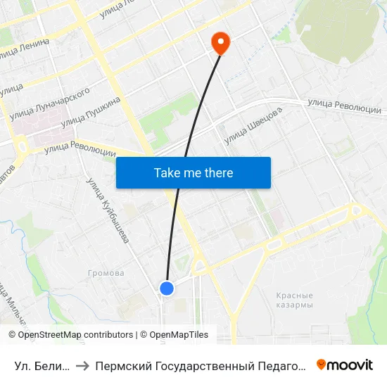 Ул. Белинского to Пермский Государственный Педагогический Университет map