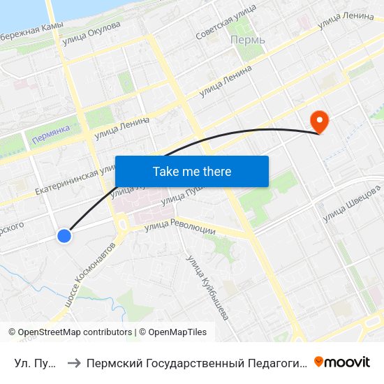 Ул. Пушкина to Пермский Государственный Педагогический Университет map