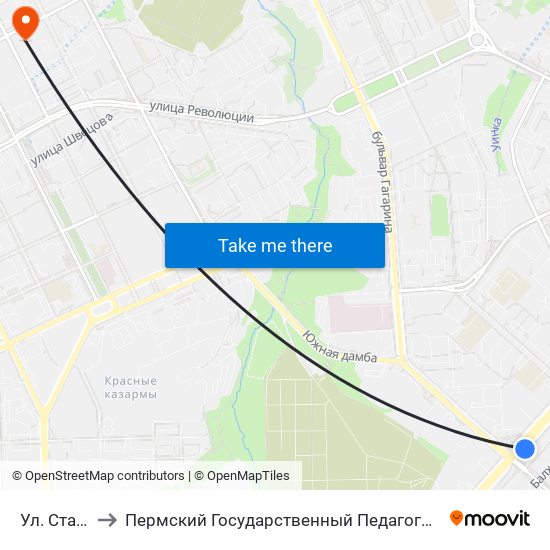 Ул. Старцева to Пермский Государственный Педагогический Университет map