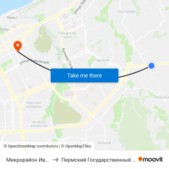 Микрорайон Ива (По Требованию) to Пермский Государственный Педагогический Университет map