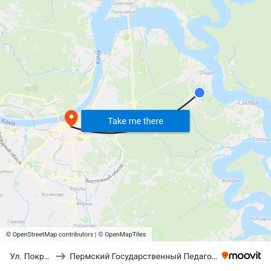 Ул. Покрышкина to Пермский Государственный Педагогический Университет map