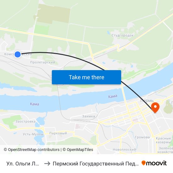Ул. Ольги Лепешинской to Пермский Государственный Педагогический Университет map