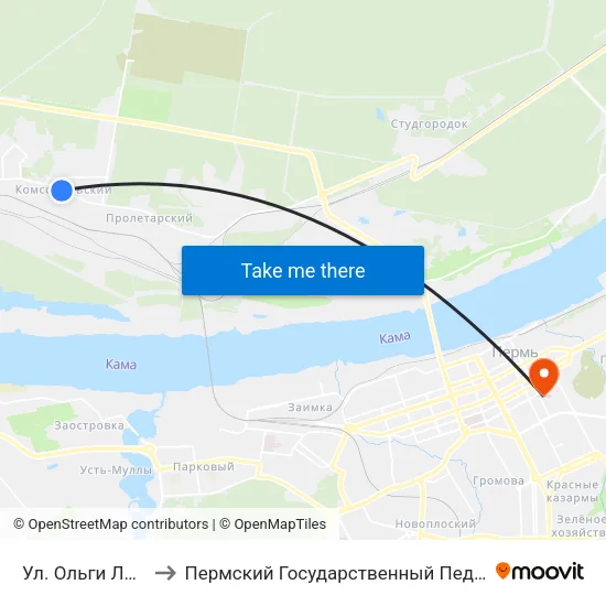 Ул. Ольги Лепешинской to Пермский Государственный Педагогический Университет map